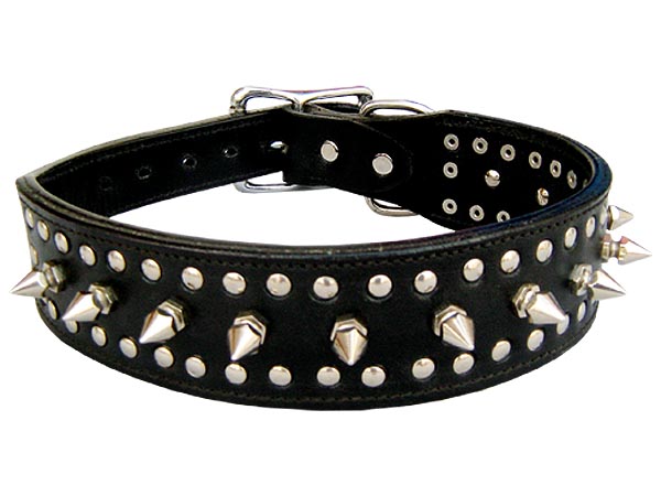large-spike-black-leather-dog-collar