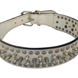 large-spike-white-leather-dog-collar