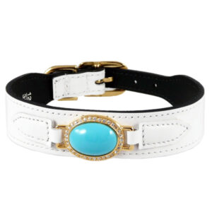 turquoise-pandant-white-leather-dog-collar